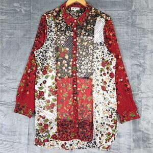 Womens Top 2XL Floral Patchwork Boho Sheer Cottagecore Feminine Button Bloomcore
